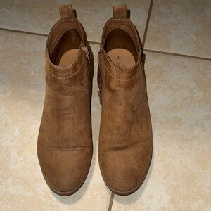 Suede Ankle Booties in Tan